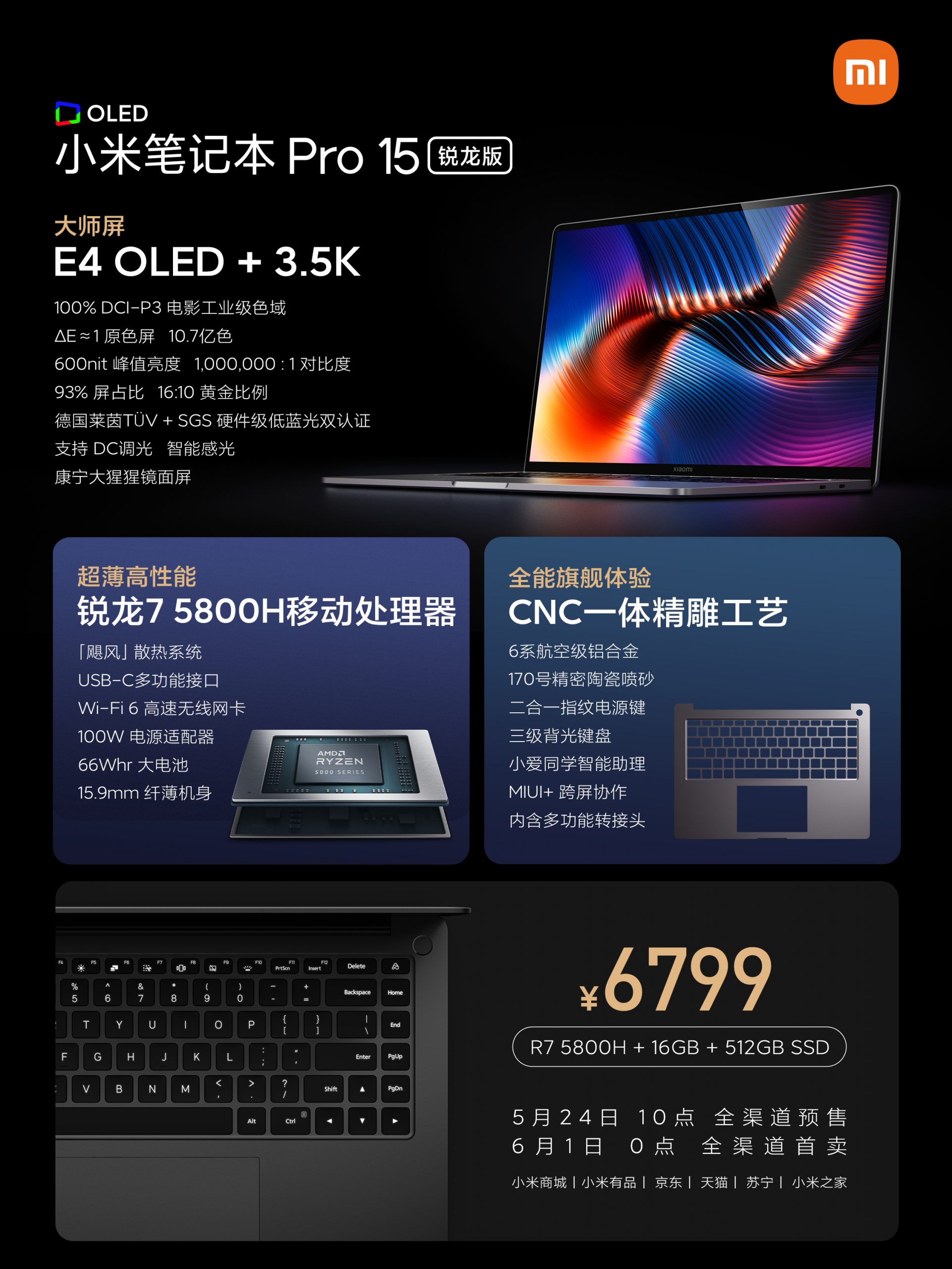 New Xiaomi Mi Laptop Pro 15 NoteBooK 2021 16G RAM 512GB SSD OLED