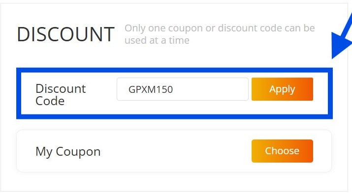 Políčko Discount Code v pokladni Gshopper s tlačidlom Apply