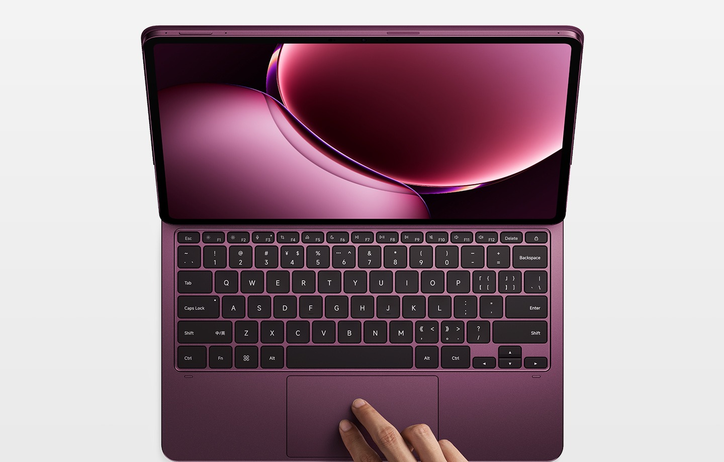 Xiaomi Pad 9 Pro Max plávajúca klávesnica vo vínovej farbe