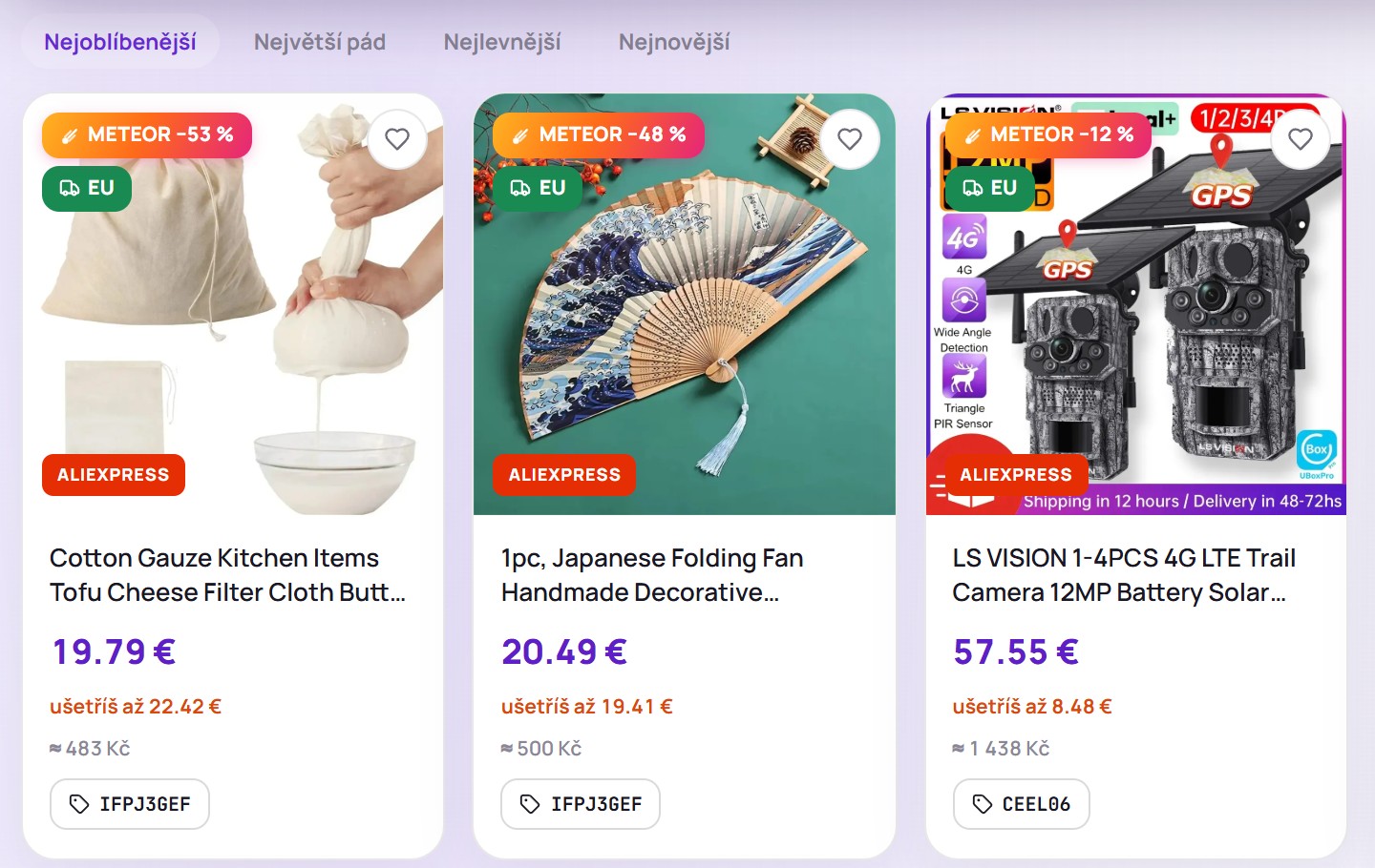 Ceny v korunách na českej verzii Deal Planet