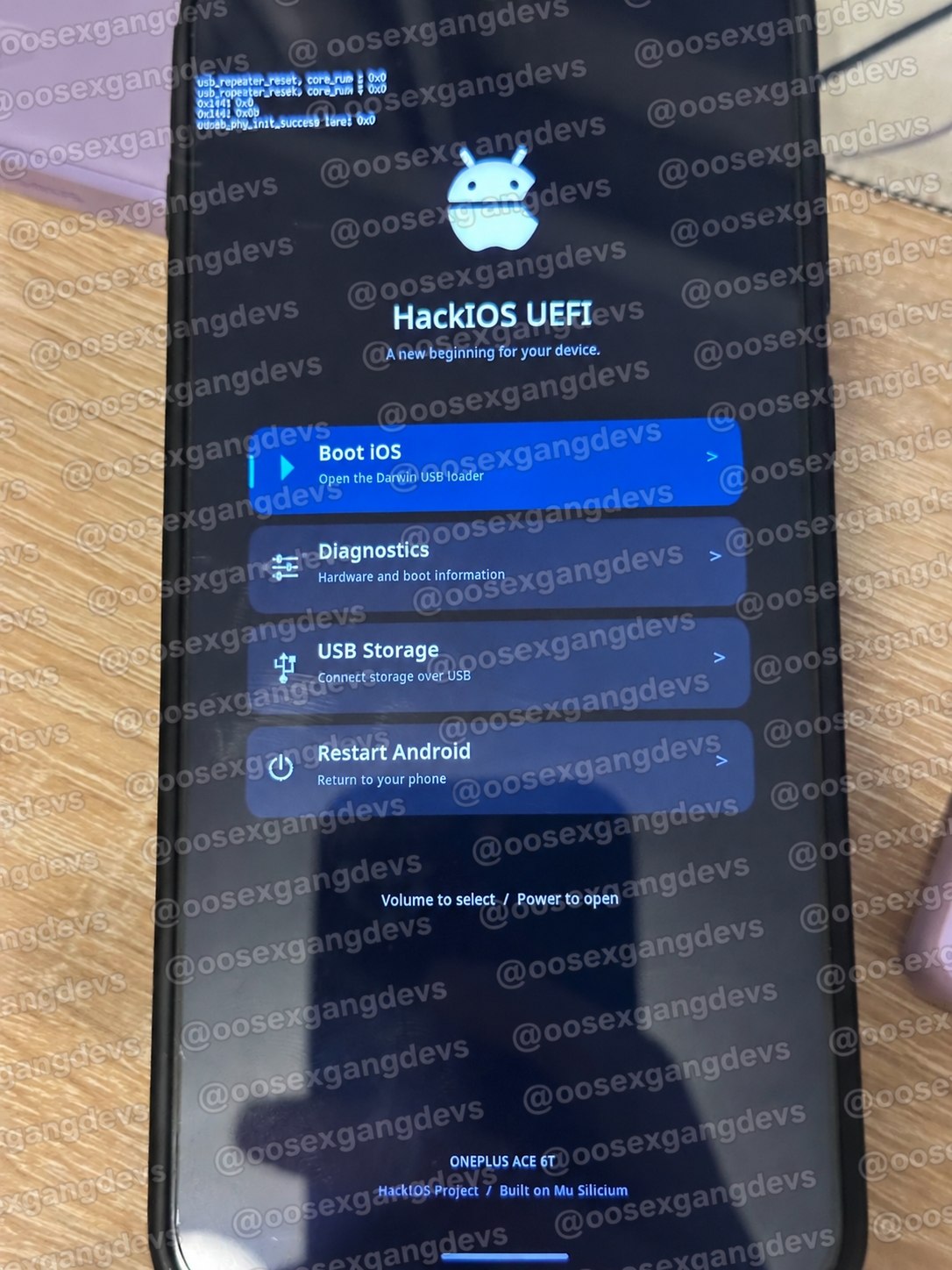 Bootovacie menu HackiOS na OnePlus Ace 6T